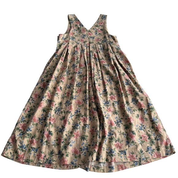 Laura Ashley VTG Cotton Wool Blend Cottage Floral Pinafore Overall Long Dress M - Picture 2 of 9